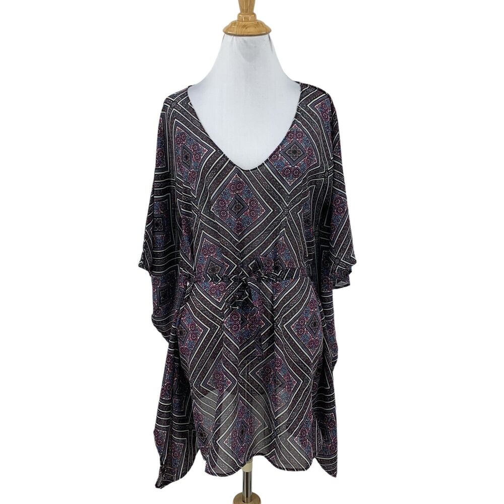 Oneill Adela Cover Up Womens XS/S Semi Sheer Paisley Beach Poncho Waist Tie